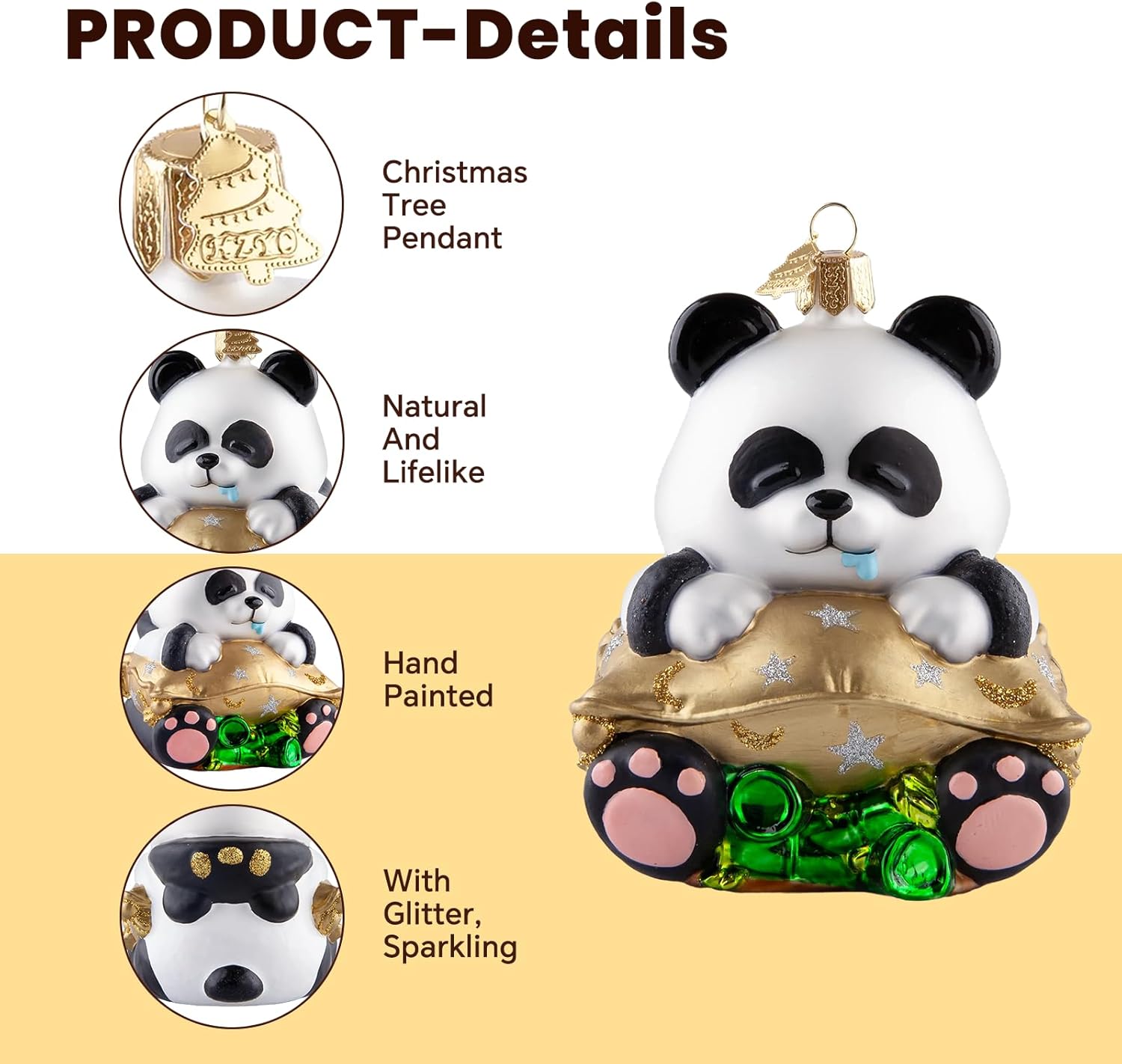 Panda Christmas Tree Ornaments, Handmade Glass Blown Ornaments for Tree, Panda Watcher Collection Figurines Hanging Ornament, Christmas Decorations for Panda Lovers Birthday Party Home Gifts - Image 3