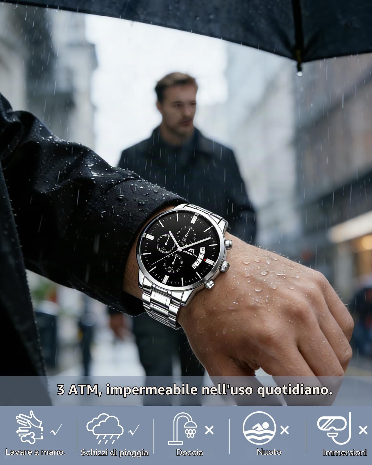 MEGALITH Orologio Uomo Acciaio Cronografo: Impermeabile Orologi da Polso Analogico Luminoso Data - Elegante Regali da Uomo Compleanno e Anniversario per Marito
