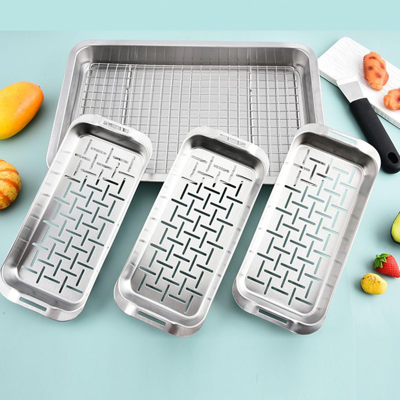 Cestello Per Grigliare Verdure Fondo, Rettangolare, Acciaio | Set Cestelli da Barbecue Gabbia BBQ Verdure Carne Peperoni Gamberi Bocca Bassa Per Picnic Riunioni Famiglia Feste Spiaggia