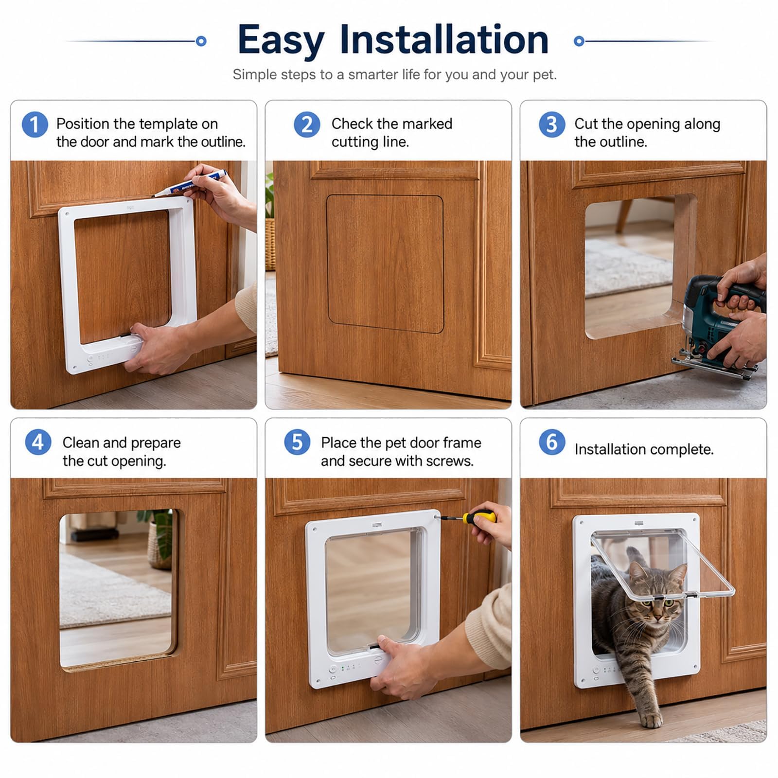 Puerta Inteligente para Gatos, Puerta Automática para Mascotas | 2 Lectores de Microchip, Control Remoto, Fácil Instalación, Resistente a la Intemperie, Gatos, Perros Pequeños(black)