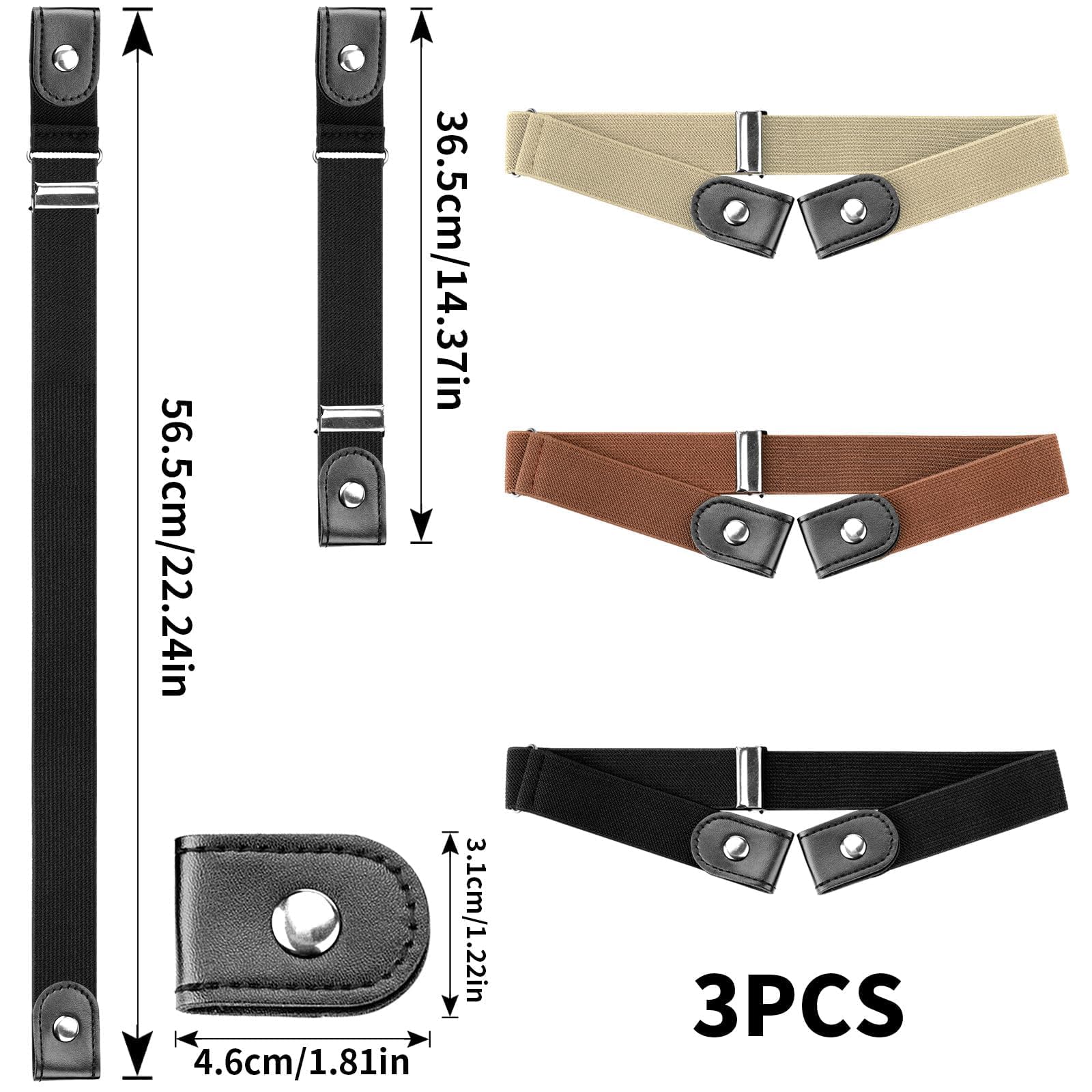 Cinturón elástico sin hebilla, 3 unidades, ajustable, sin hebillas, invisible, cinturón elástico para niños