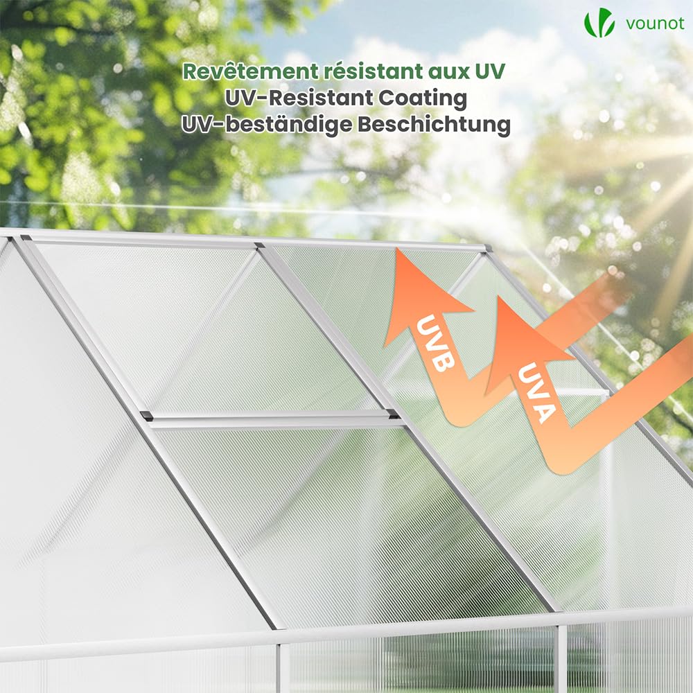 VOUNOT® 14 Placas de Policarbonato 4mm, 60,5x121cm, 10,25 m², Resistentes a Rayos UV y Golpes, Planchas Alveolares Transparente para Invernadero, Tejados, Jardín y Garajes
