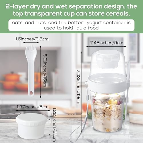 Miniatura 2 de Gueevin 8 tazas de yogur para parfait con tapas, recipientes de yogur reutilizables con cuchara de 27 onzas para llevar a los niños, harina de