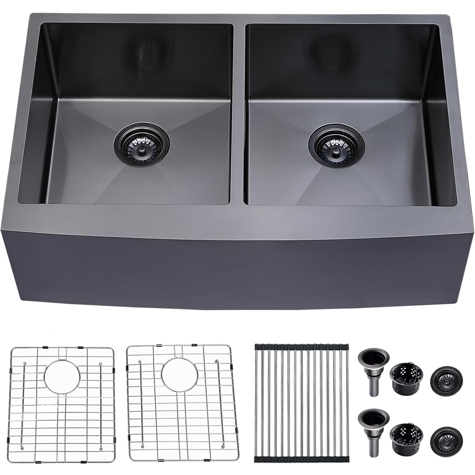 Évier de cuisine double bol SHACO 50/50 en acier inoxydable noir 83x53,3 cm