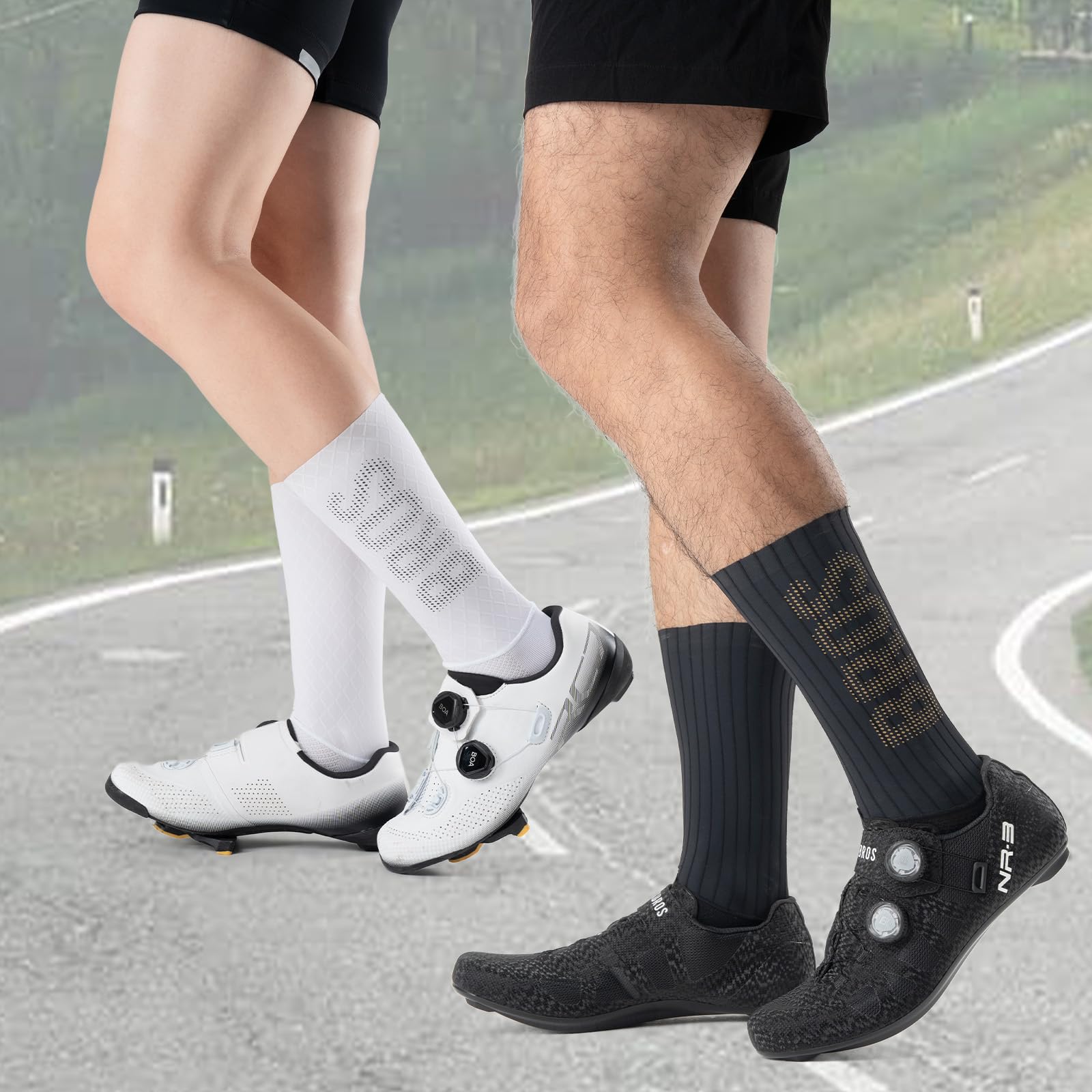 ROCKBROS Chaussettes Vélo Route VTT Aéro Compression Antibactériennes Anti-Odeur Séchage Rapide Cyclisme Course Randonnée