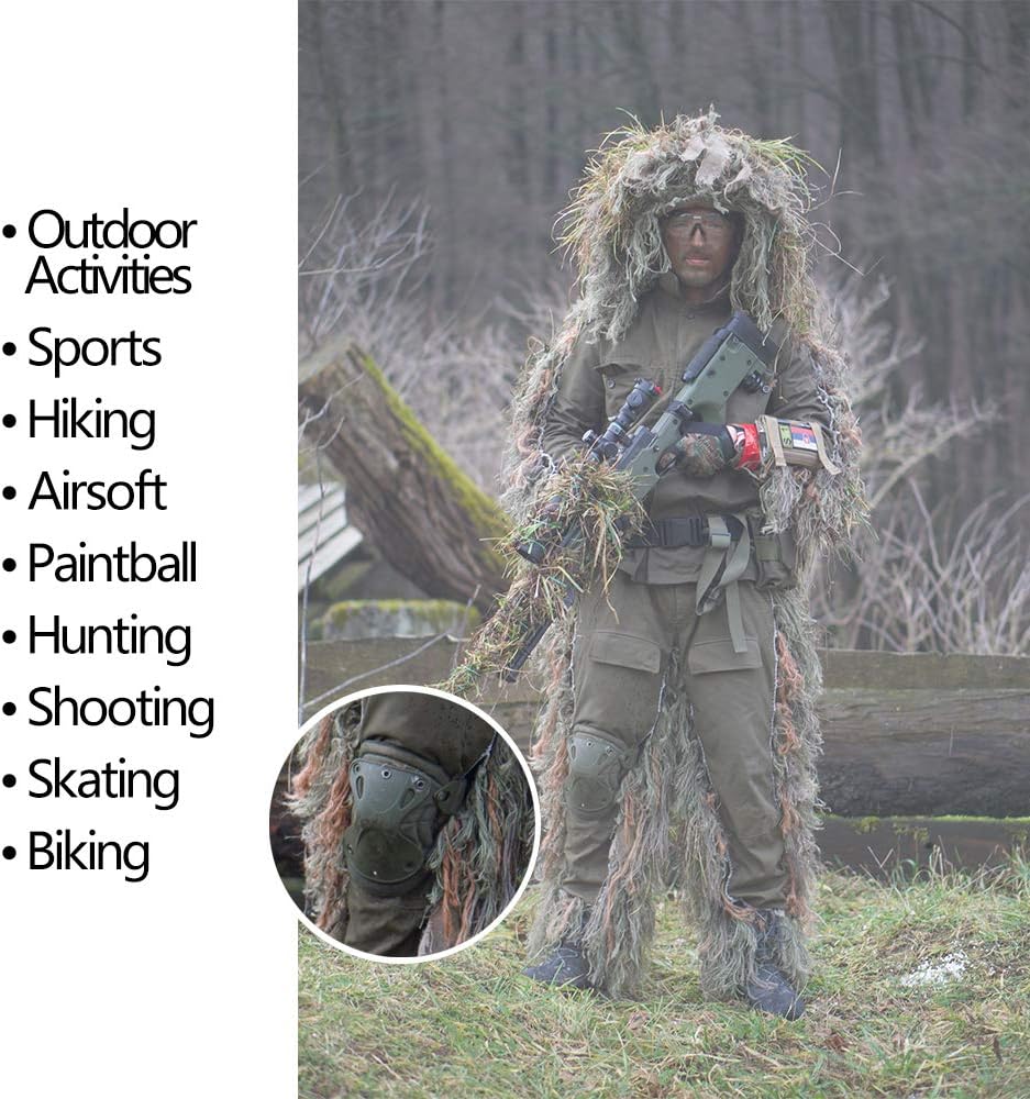 Action Union Professional Tactical Combat Knee and Elbow Protective Pads Sets Advanced Tactical Gear Set for Airsoft Paintball Hunting Army Skate Outdoor Sports (Green) : Sports & Outdoors