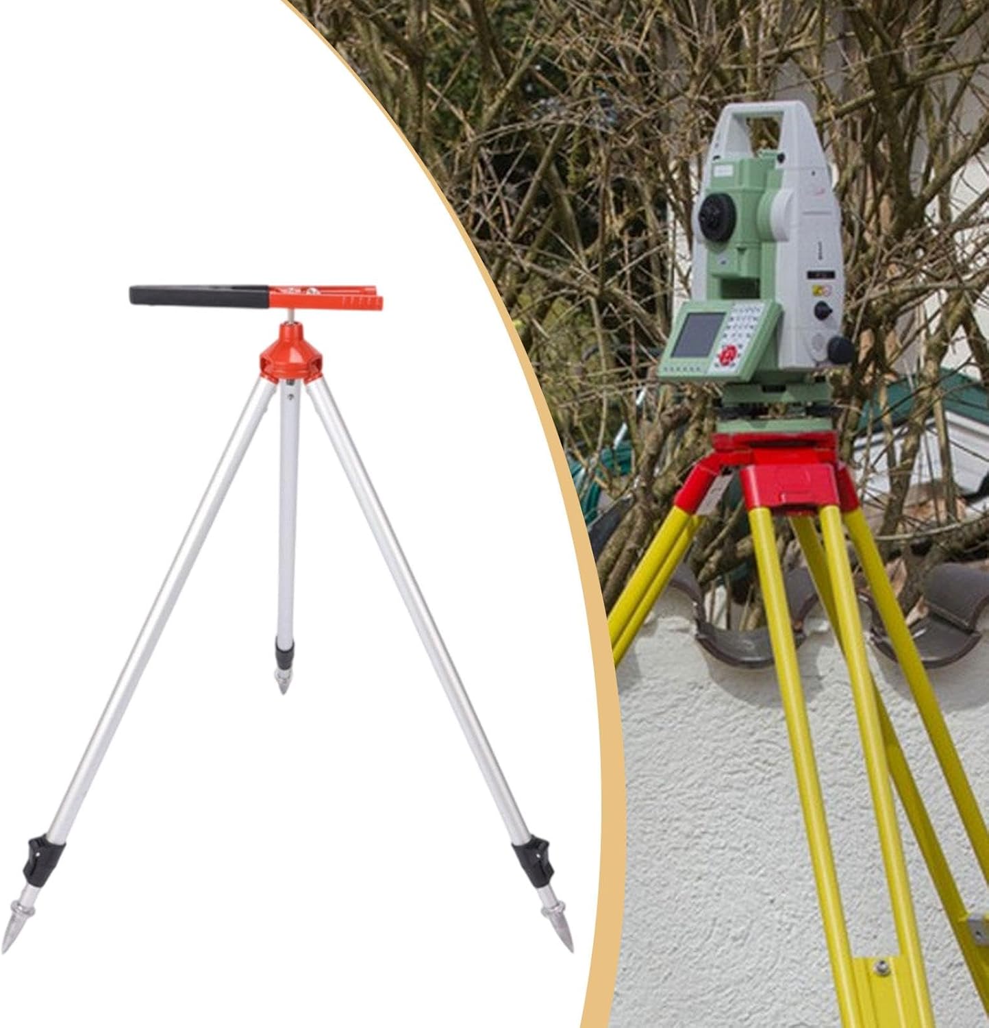 Total Station Centeringrod Clamp Tripod Ruler Holder Survey Equipment Mount Adjustable Height Portable Metal Surveying Tripod, Red Black Clip, 75 to 120cm