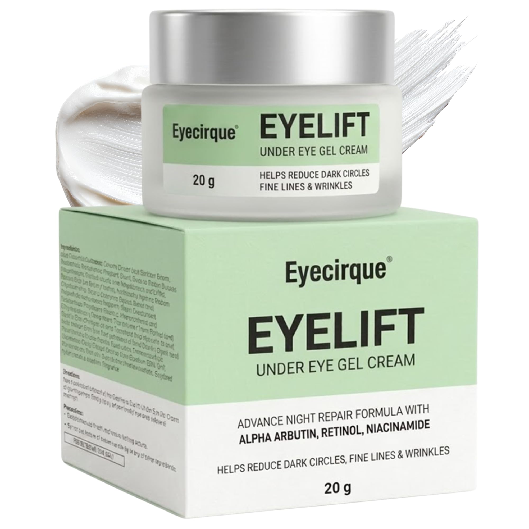 Eyecirque EyeLift Under Eye Cream for Dark Circles, Puffiness, Fine Lines & Wrinkles with Alpha Arbutin, Retinol & Niacinamide - Brightening Night Repair Formula for Men & Women - 20g