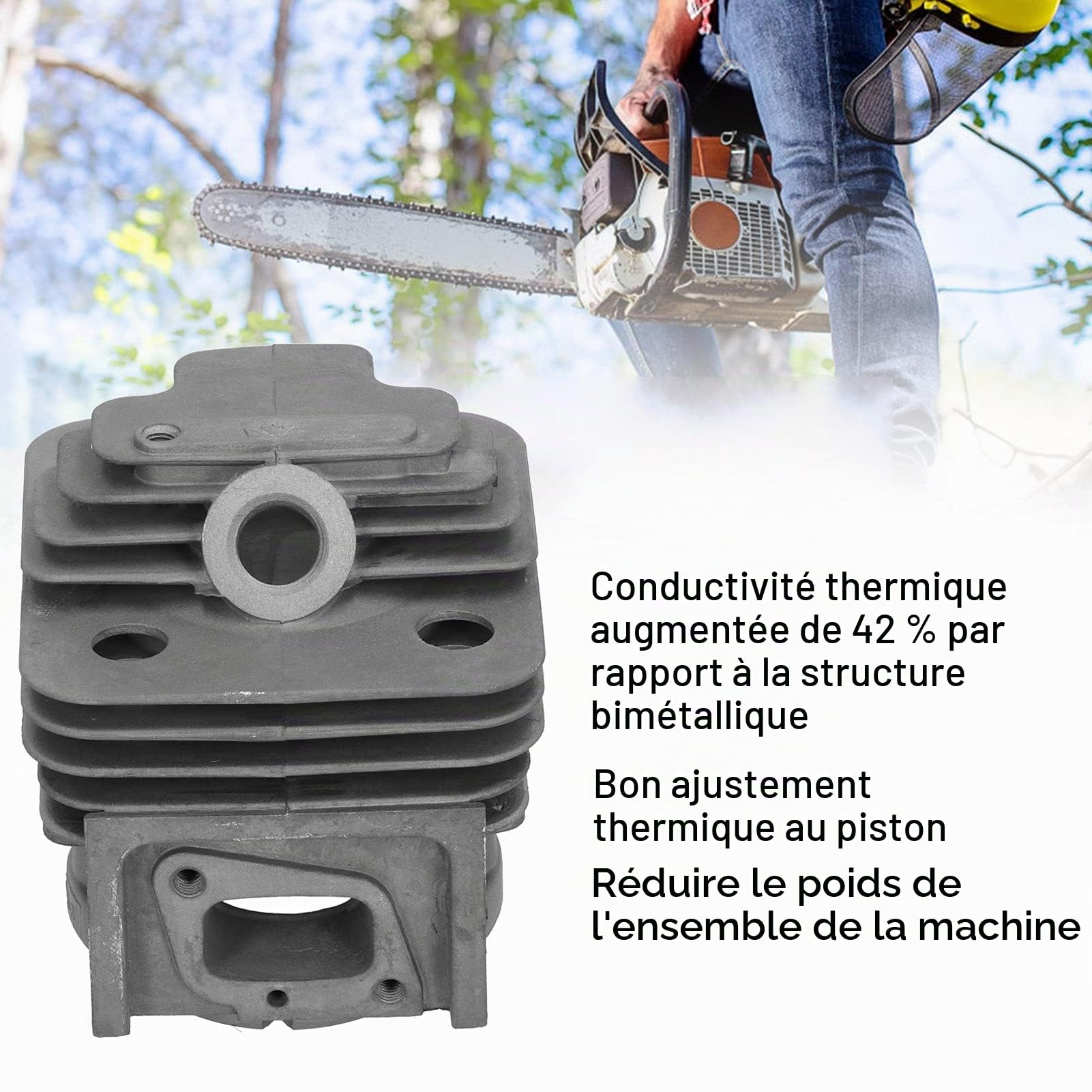 Kit de Piston de Cylindre 44mm 52CC 44F-5 Moteur Coupe de Brosse | Bloc de Carbone, Alliage d'Aluminium de Silicium Élevé, Diamètre 44mm/1.7in