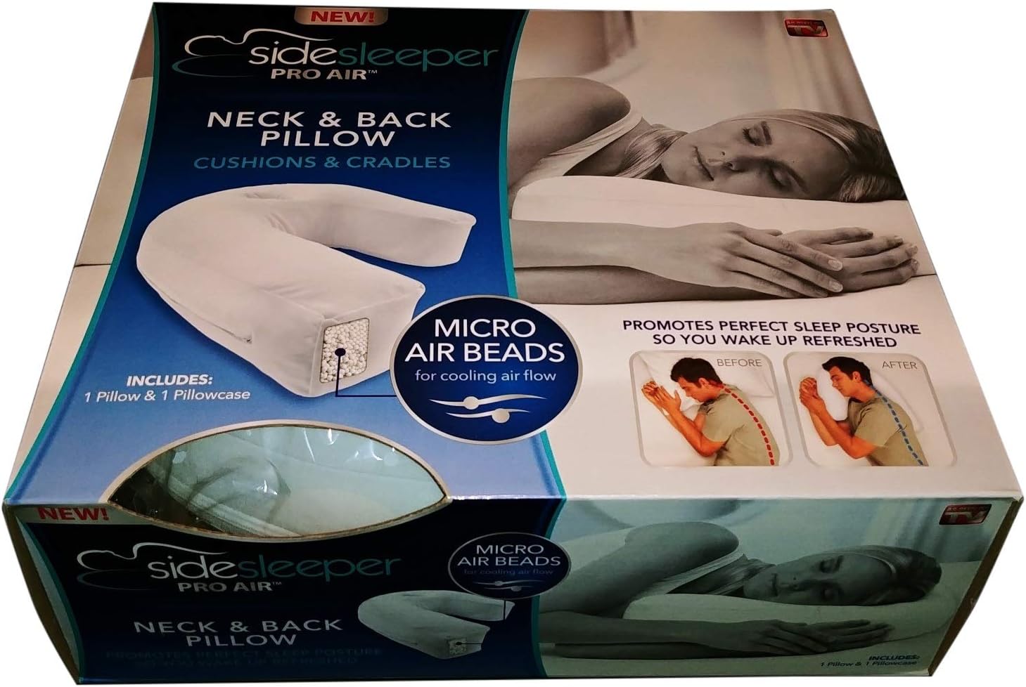 Side Sleeper Pro Air - Contour Body Pillow w/Micro Air Beads for Perfect Sleep Posture w/Ergonomic Fit for Neck Support, Shoulder, Back/Neck Pain Relief. Cool Firm Hypoallergenic Orthopedic Pillow