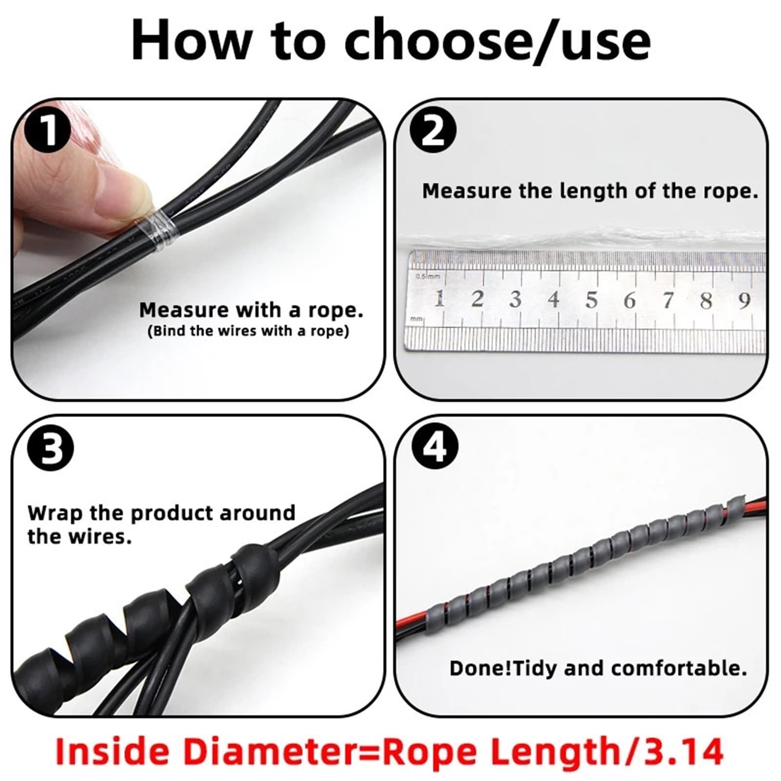 Tubo en Espiral para Cables, Envoltura de Cable en Espiral Flexible Organizador de línea de 5 m Protector de Cable de tubería 8-35 mm Negro(16mm)