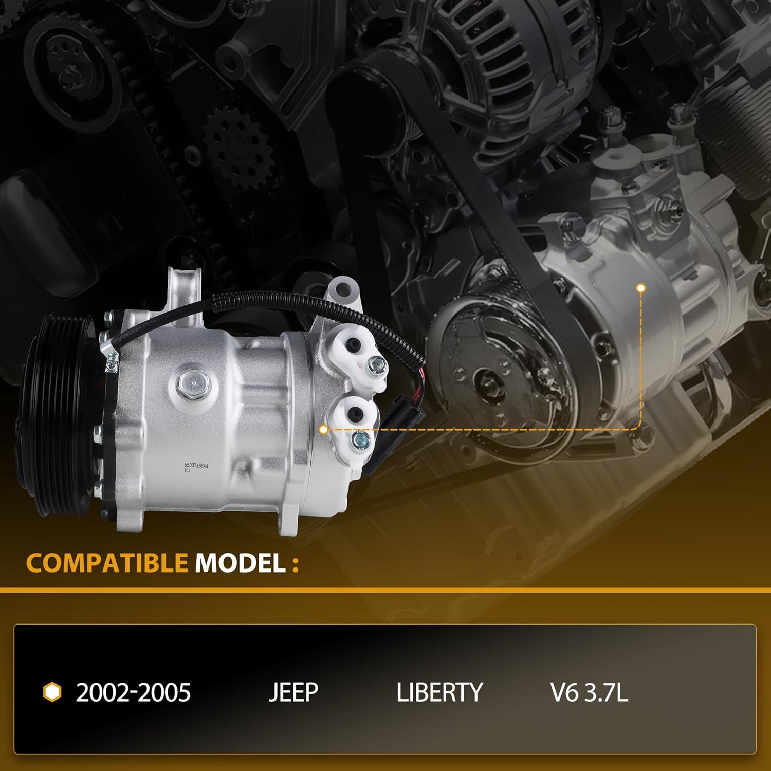 55037466AA AC Compressor with Clutch Compatible with 2002-2005 Jeep Liberty V6 3.7L