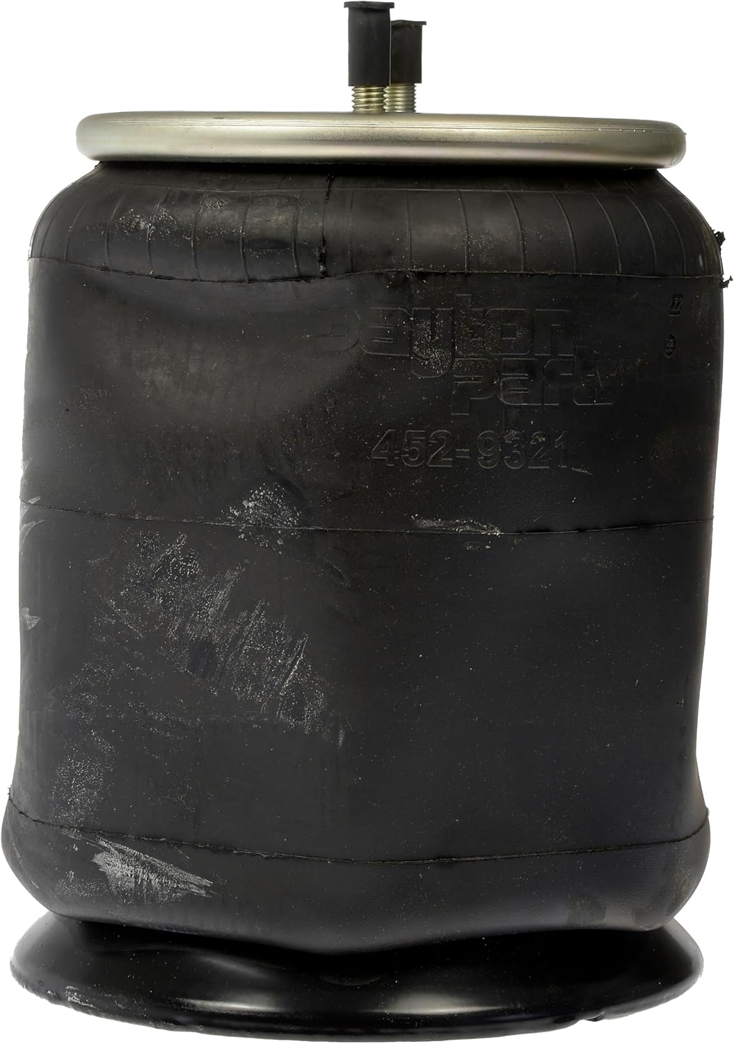 Dayton Parts 452-9321L Air Spring, Rolling Lobe, Steel Piston, 16.93" Static Height, 9" Top Plate Diameter, 10.24" Piston Diameter, Two Stud Top Plate, Four Hole Piston