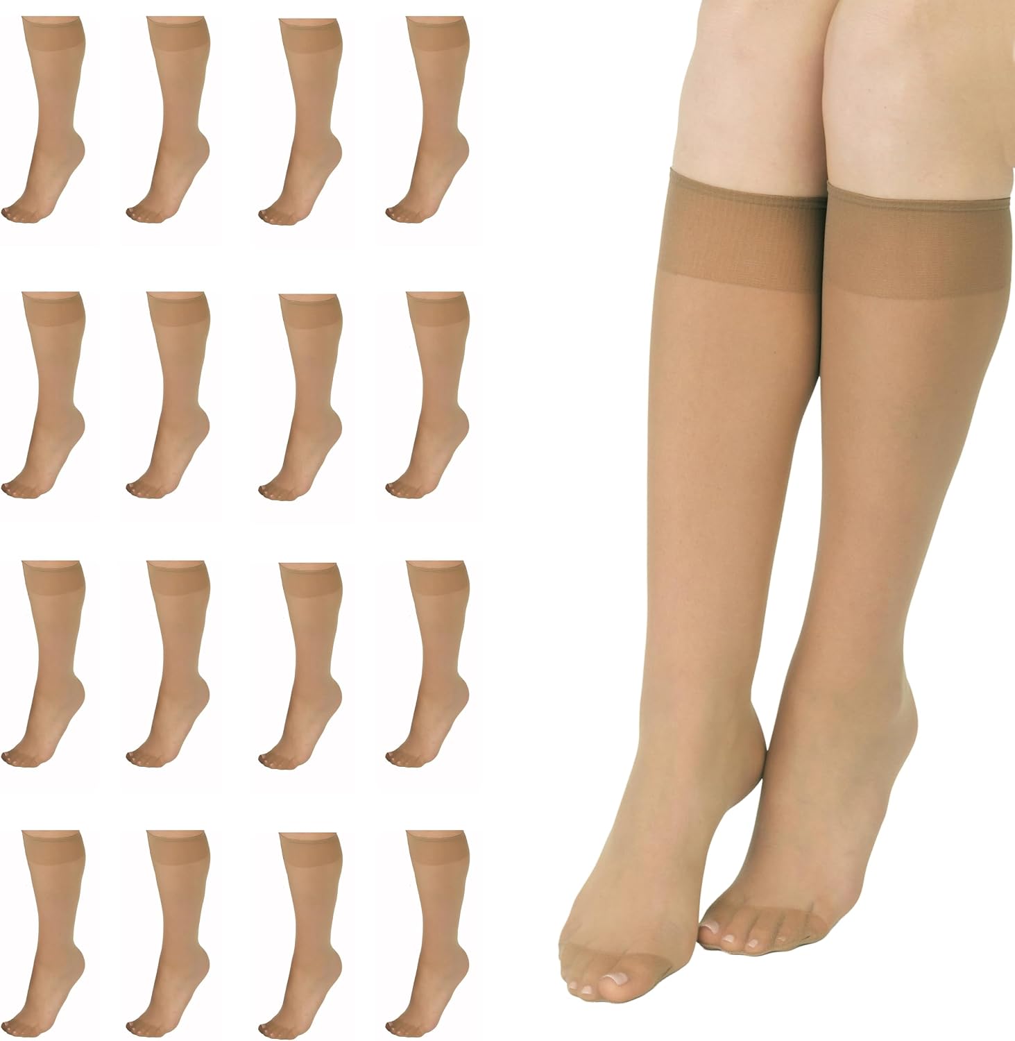 L'eggs Everyday Women's Knee High Stockings, Reinforced Toe, 100% Nylon, One Size