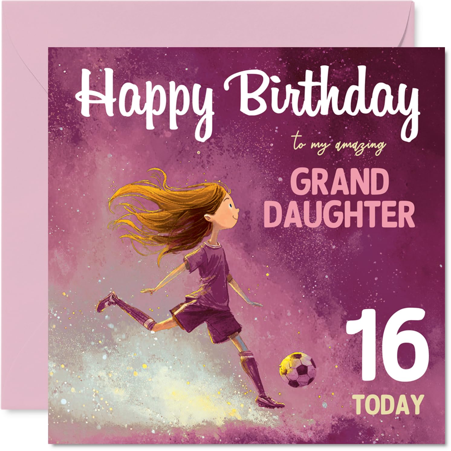 16th Birthday Cards for Granddaughter - Football Girl - Happy Birthday Card for 16 Year Old Girl Granddaughter Grandchild, 145mm Bday Greeting Cards