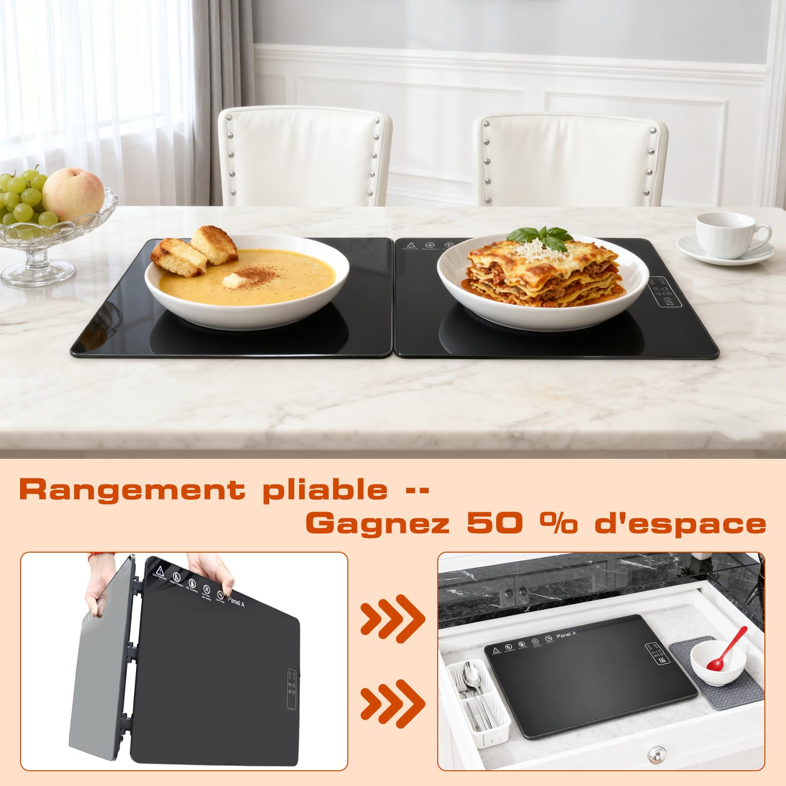 Chauffe Plat Électrique Pliable avec Réglage de la Température,Plaque Chauffante Électrique Multiusage pour Buffet,Banquet et Repas à la Maison