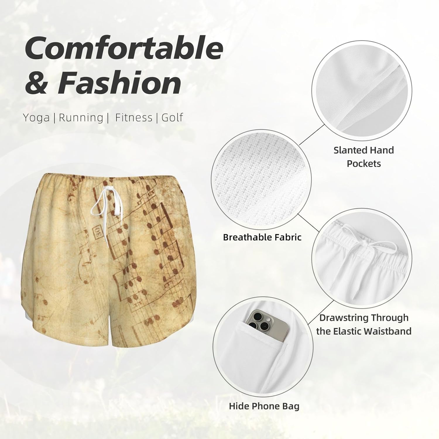 Sheet Music Print Women's Tennis Skirt Pleated Golf Skorts High Waisted with Pockets Inner Athletic Skirts for Workout Sports Casual S-XXL White
