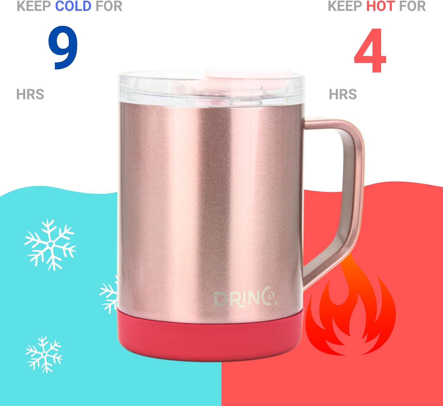 Drinco 16 oz Coffee Mug, Vacuum Insulated Camping Mug with Lid, Double Wall Stainless Steel Travel Mug Insulated Tumblers Coffee Mugs Coffee Cups Tea Cup (16oz Bling Rose Gold) - Image 4