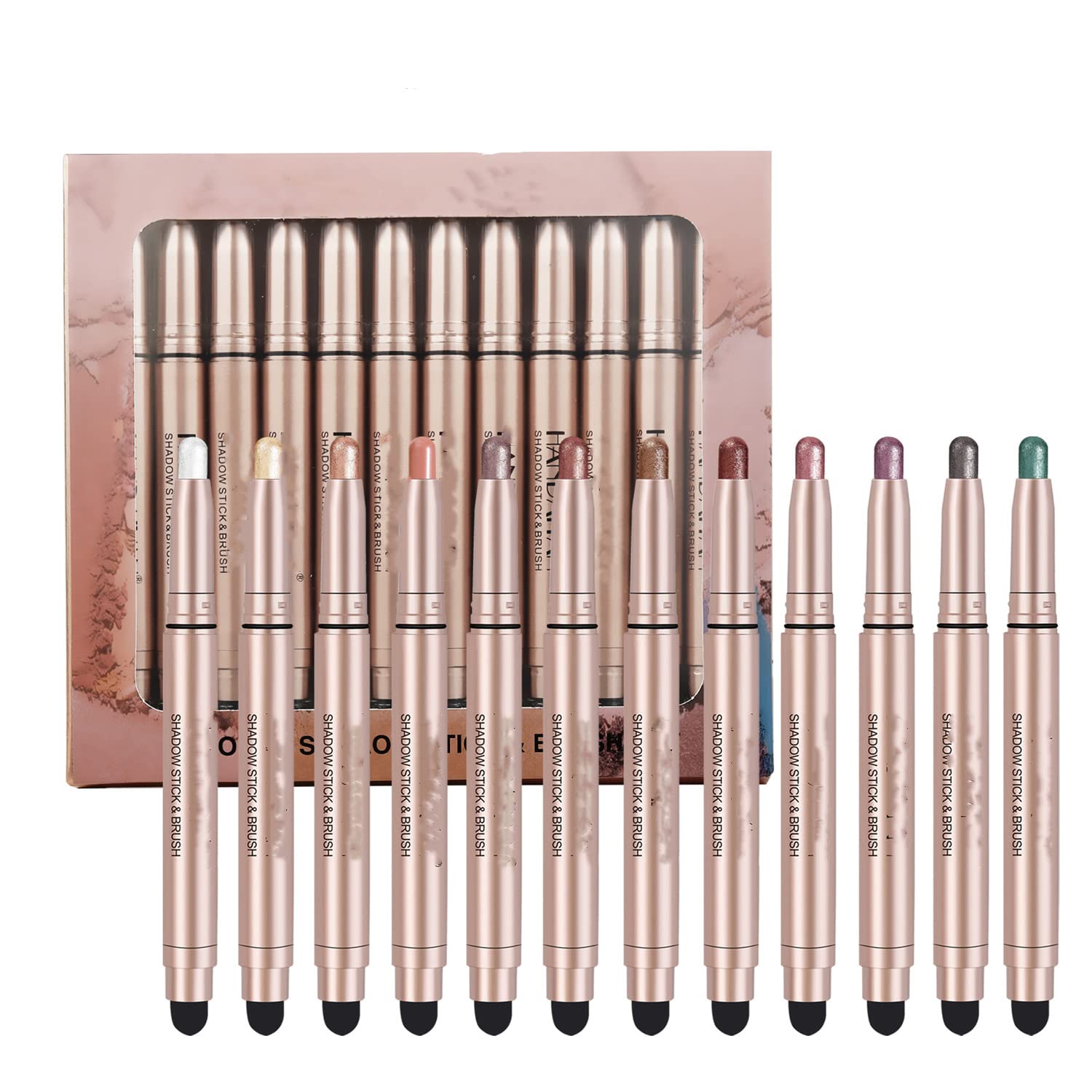 12 Pcs Shimmer Eyeshadow Stick Set, Colorful Eye Makeup