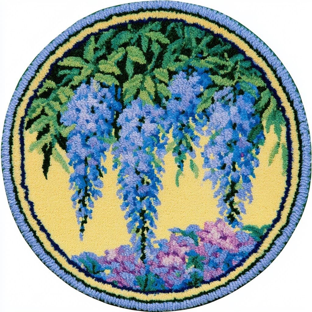 AMBATTERY Round Latch Hook Kits Pre-Printed Rug,Wisteria Flowers