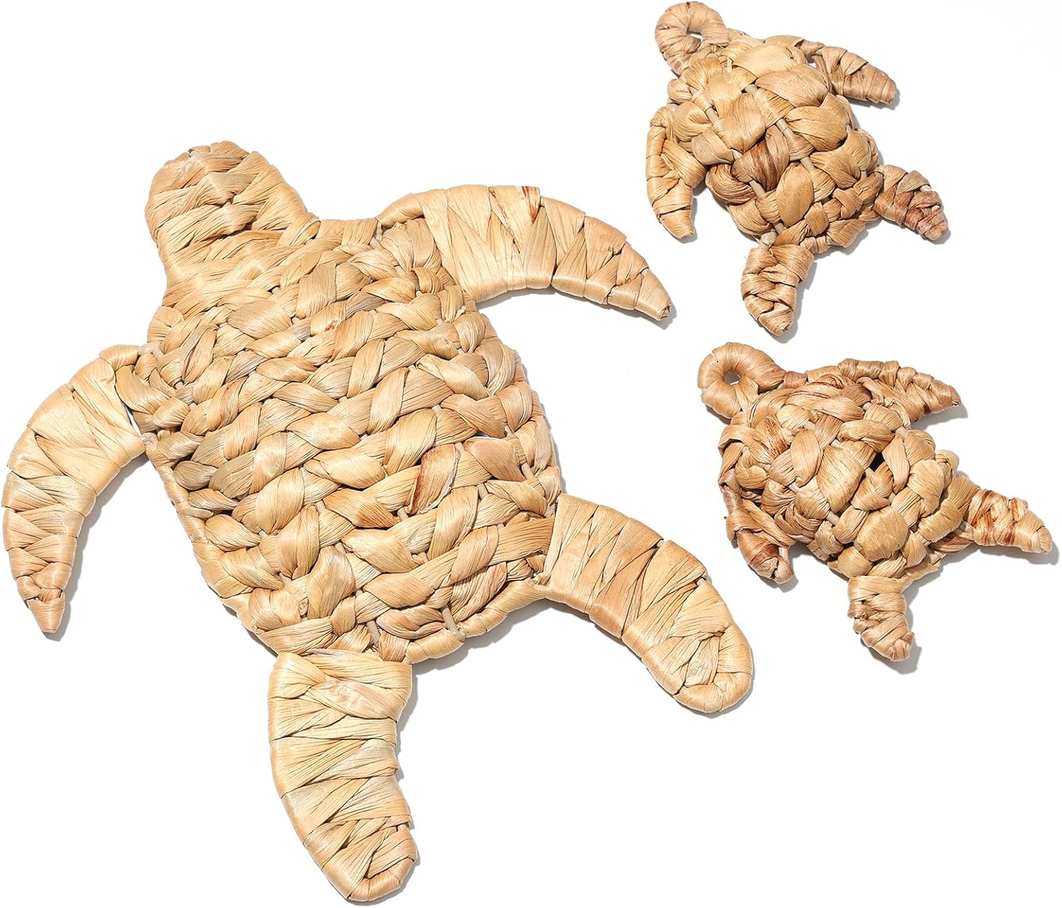 3 Pcs Turtle Beach Theme Decor 2 Size Handmade Wicker Turtle Wall Decor Sea Life Hanging Wall Art Coastal Nautical Sculpture Table Decoration for Boho Bathroom Indoor Outdoor Ornament (3)