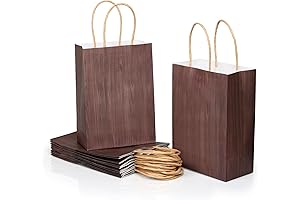 12 Pack Bulk Dark Brown Wood Grain Gift Bags (5.9"X 3.1"X 8.3")