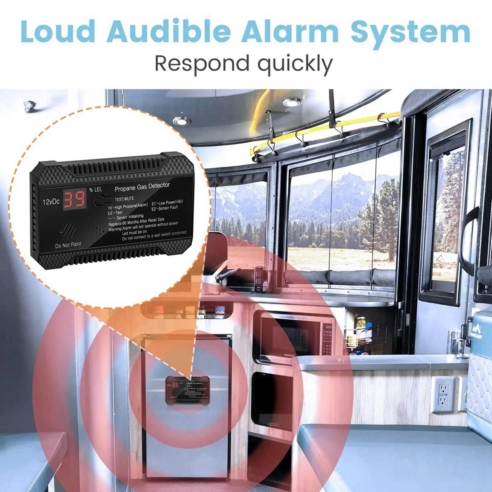 4X Detektor Propanu 12V LPG Czujnik Gazu Ziemnego Alarm Wycieku 85DB Syrena do Samochodu RV Home Cyfrowy Miernik Testowy Propanu (Czarny)