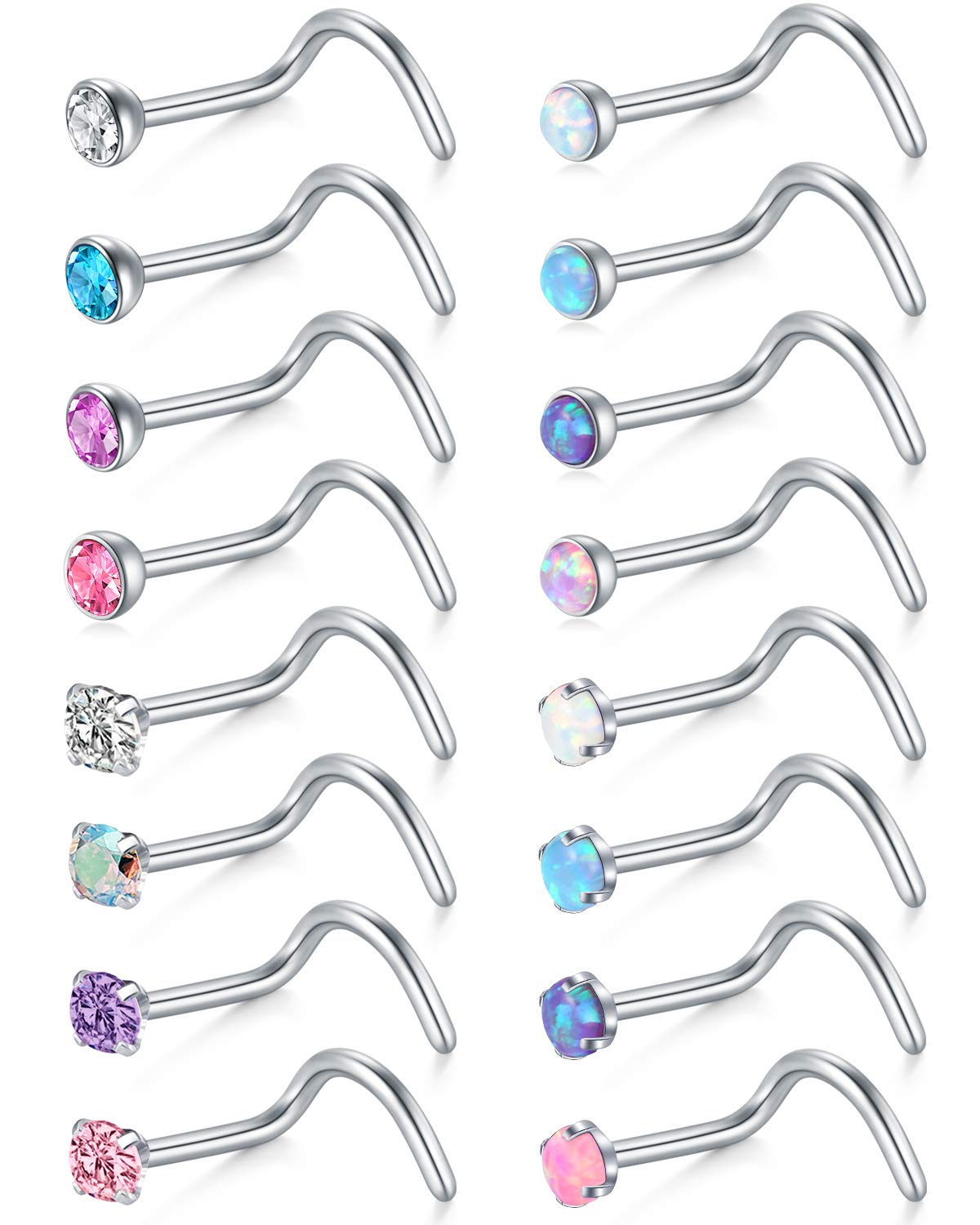 briana williams 20G Nose Screw Studs - Surgical Steel Nose Rings, 1.5mm, 2mm, 2.5mm CZ Inlaid Opal Nostril Piercing Jewelry-picture-31