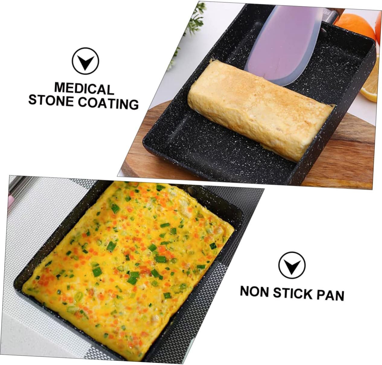 1pc Non-stick Tamagoyaki Pan Square Skillet for Omelets Fried Eggs and More Chemical Cooking Handle Compatible Induction Cookers