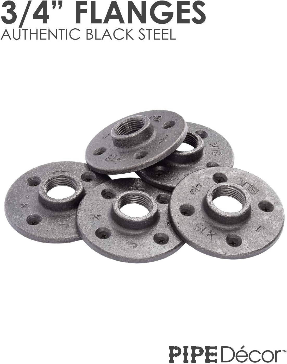 Pipe Decor 3/4" Malleable Cast Iron Floor Flange, Industrial Steel Grey Fits Standard Three Fourth Inch Threaded Black Pipes and Fittings, Build Vintage DIY Shelving (12) - - 
