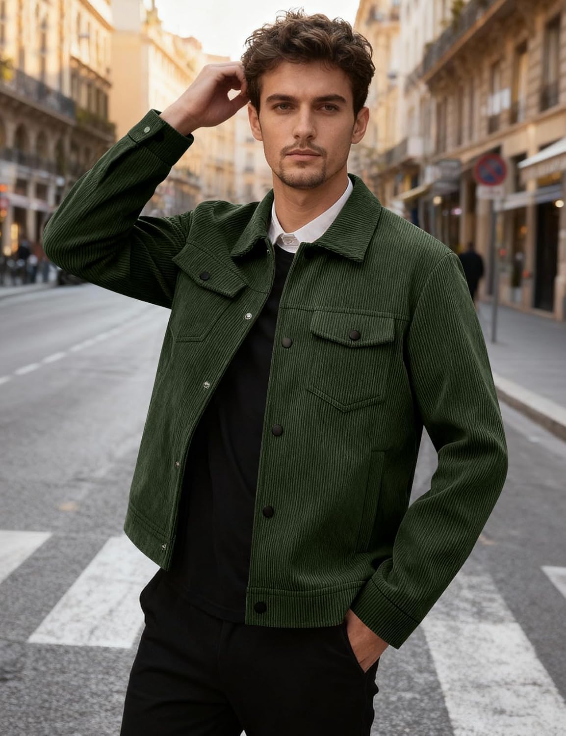 Kissonic Men's Corduroy Shacket Long Sleeve Snap Button Mens Corduroy Shirts Casual Work Jackets - Image 3