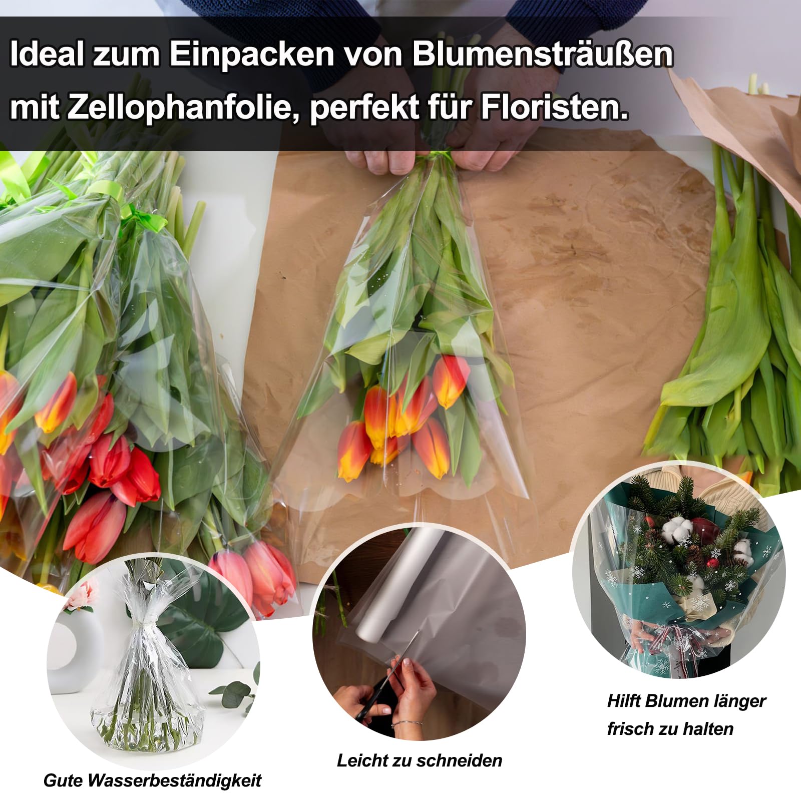 Geschenkfolie Transparent Rolle 44 cm x 30 m, 3 Mil Cellophanfolie Klar, Klarsichtfolie Geschenkfolie für Geschenkkörbe, Blumen, Gebäck & Basteln, Durchsichtiges Geschenkpapier Rolle