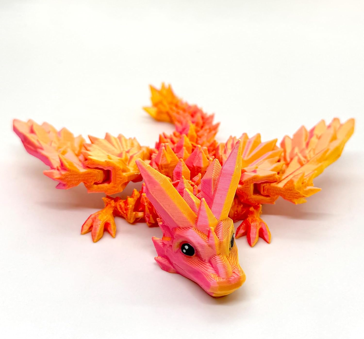 3D Printed Dragon with Wings Articulated Desk Decorations Toys, MINI 3-d Printed Flying Dragons Crystal Cute Fidget Office Gifts, Gradient Orange