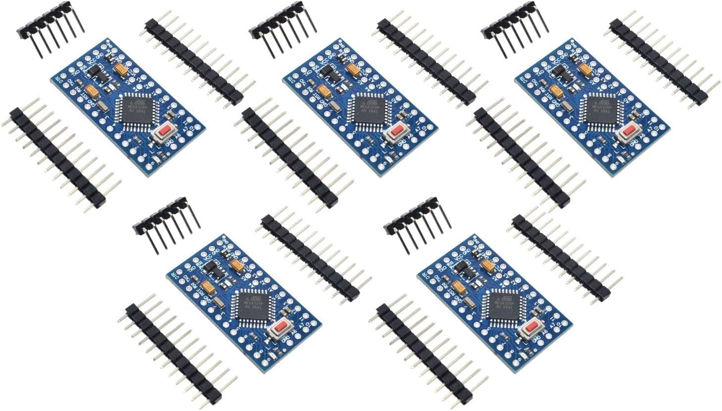 TECNOIOT 5pcs Pro Mini ATMEGA328P-AU 5V/16MHz Module with Bootloader Pin Header for Arduino