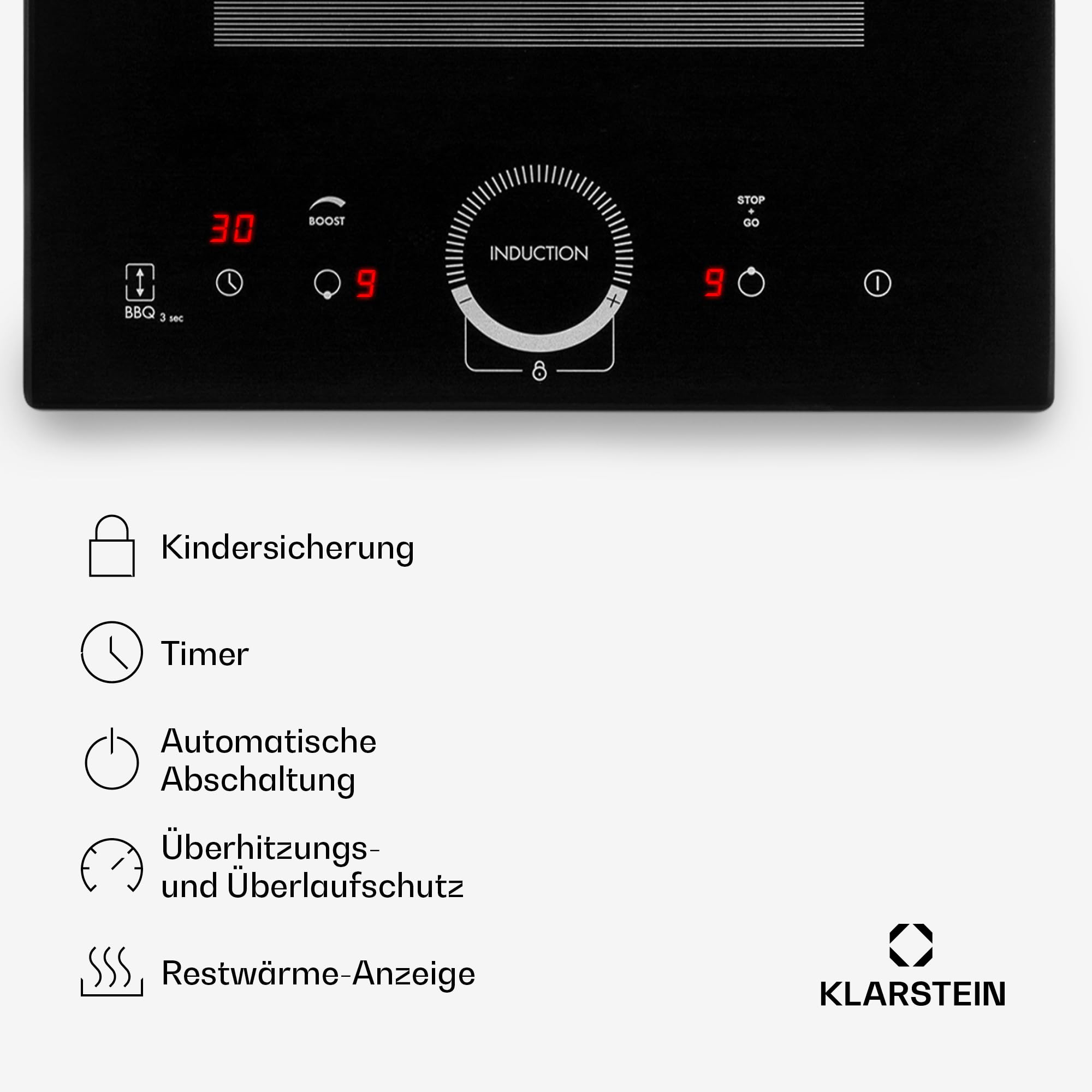 Klarstein Induktionskochfeld 4 Platten Glaskeramik Touch-Display 3500 Watt Einbau