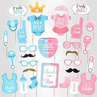 Baby Photo Booth Props Gender Reveal Party Boy or Girl Shower Birthday P...