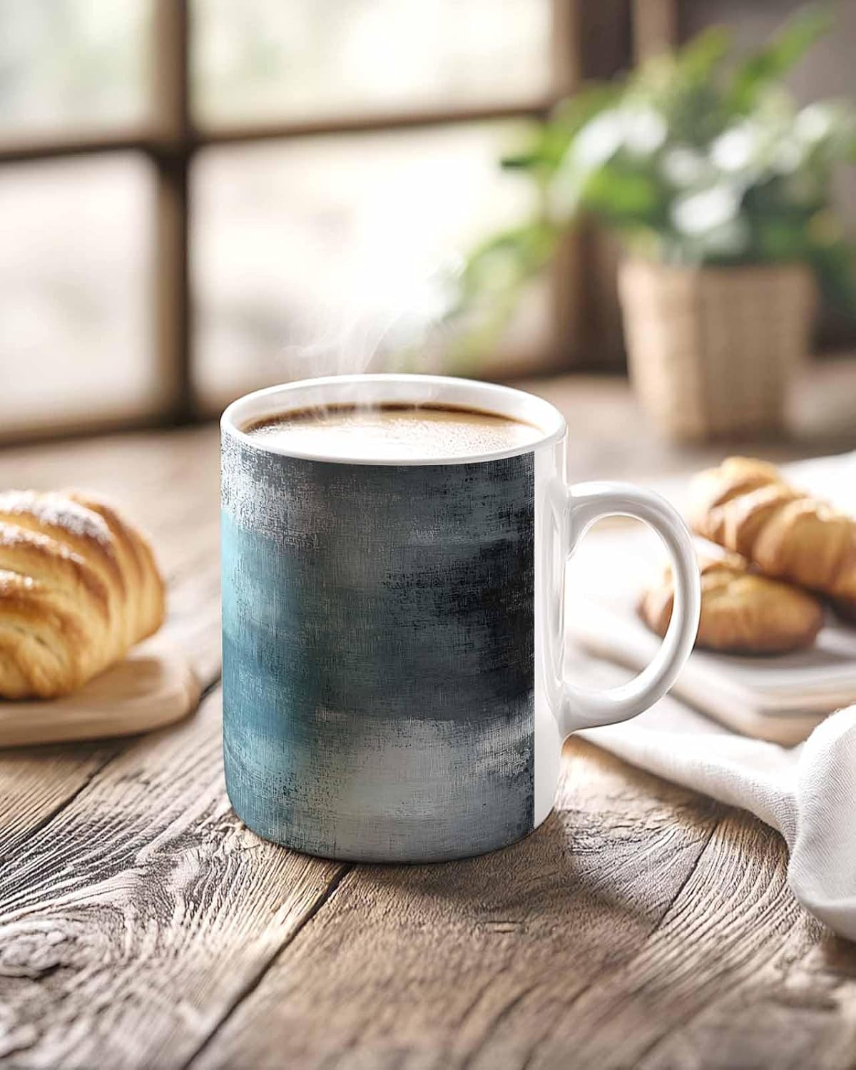 BEMIGO Ceramic Coffee Mug Water Duck Green Ceramic Mug White Cup, Abstract Color Block Insulated Coffee Cup with Handle with Pattern Perfect for Tea and Hot Beverages, 12oz