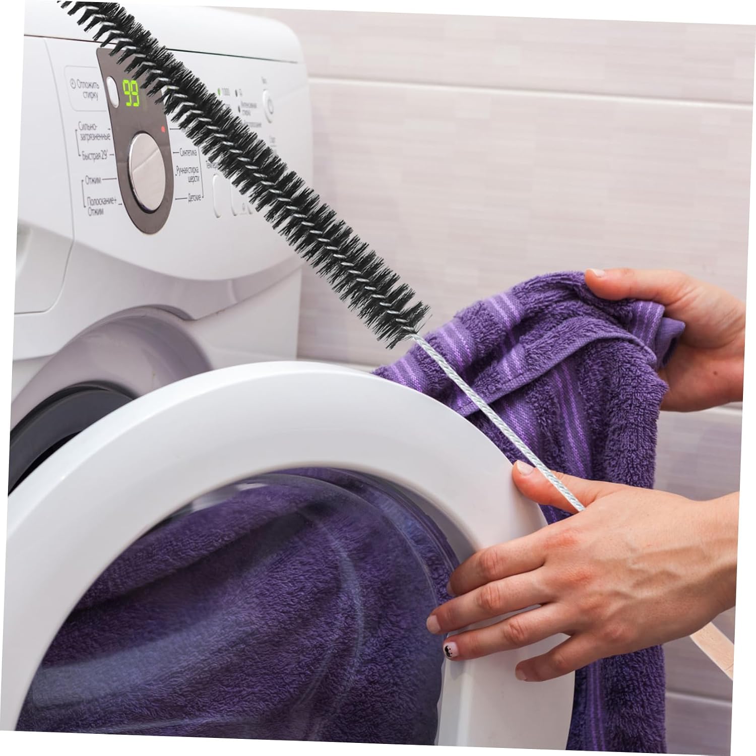 OUNONA 2Pcs Washing Machine and Dryer Cleaner Brushes with Wooden Handle Multipurpose Pipe Cleaning Brushes for Chimney Dryer Vent and Washer Tub Maintenance