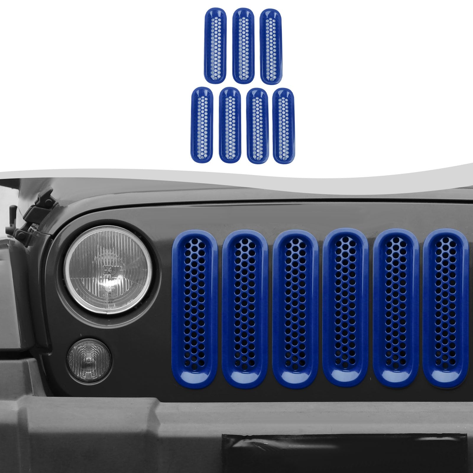 Clip-on Mesh Grill Insert Grille Inserts Cover Fit for 2007-2018 Jeep Wrangler JK JKU(Blue)
