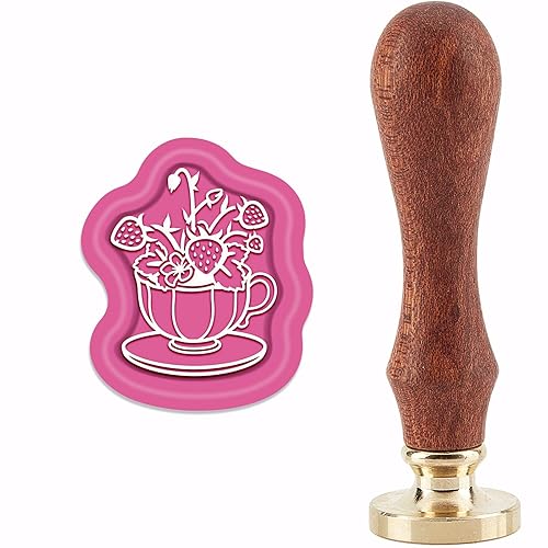 CRASPIRE Sello de cera para tazas, sellos de cera de fresa, retro, vintage, extraíble, de latón, con mango de madera, para invitaciones de boda,