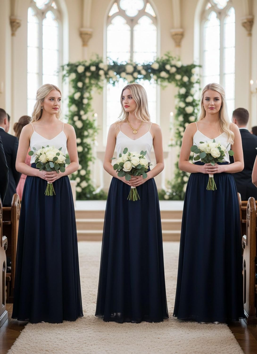 Women's Long Wide Waist Chiffon Maxi Skirt A-Line Floor Length Bridesmaid Chiffon Skirts with Pockets