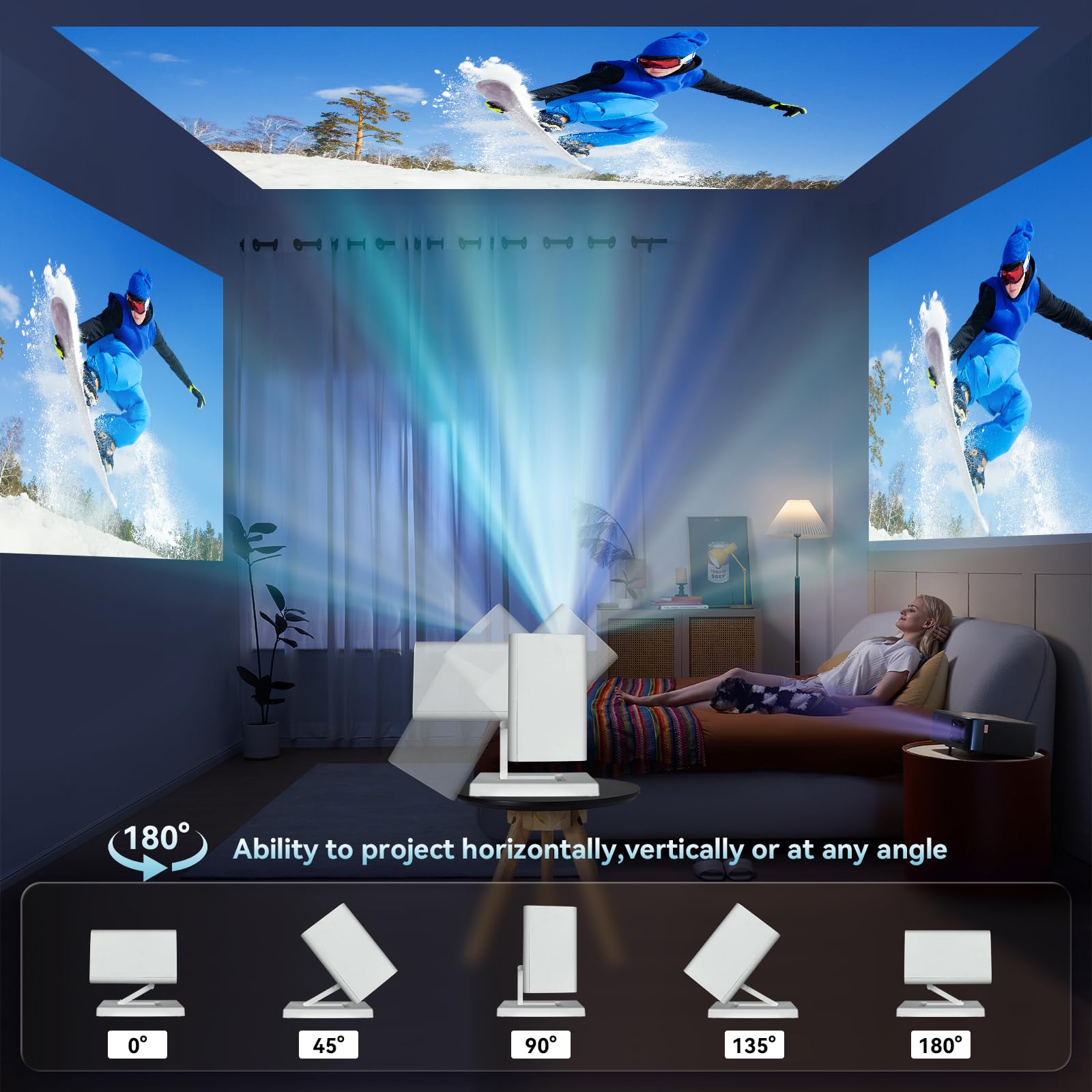 Mini Projecteur 4K Vidéoprojecteur, WiFi 6 & BT 5.0 Projecteur Video Supporté Correction, Portable Projecteur pour Chambre, Maison et extérieur (Blanc)