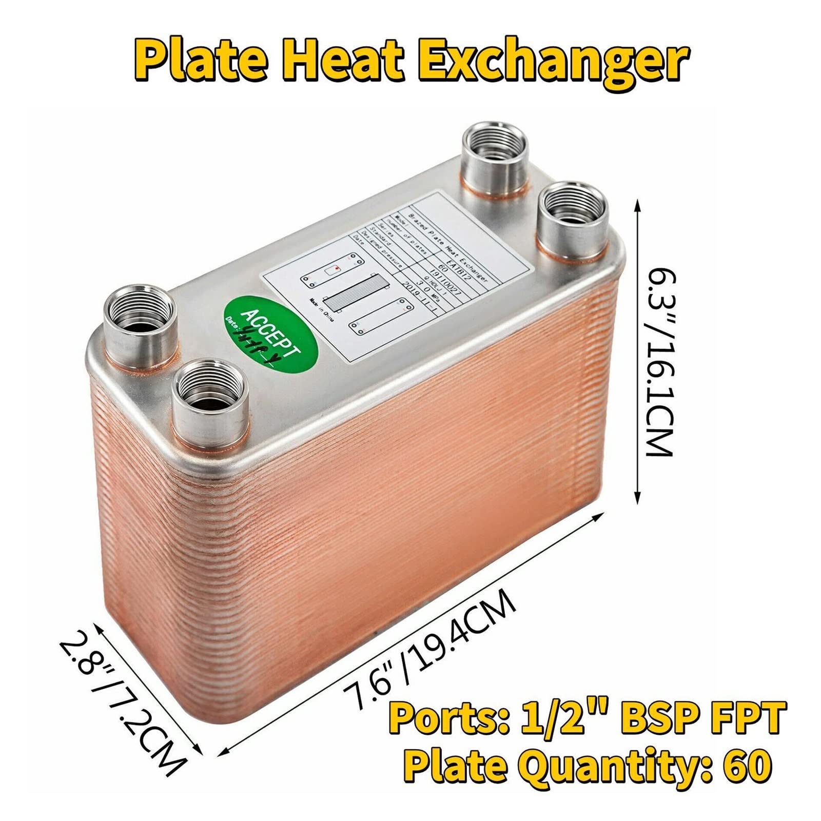 Plats thermiques de l'échangeur de chaleur 30/40/60 d'échangeur de chaleur for les condensateurs industriels de refroidissement à l'huile efficacité et précision(60 Plates)