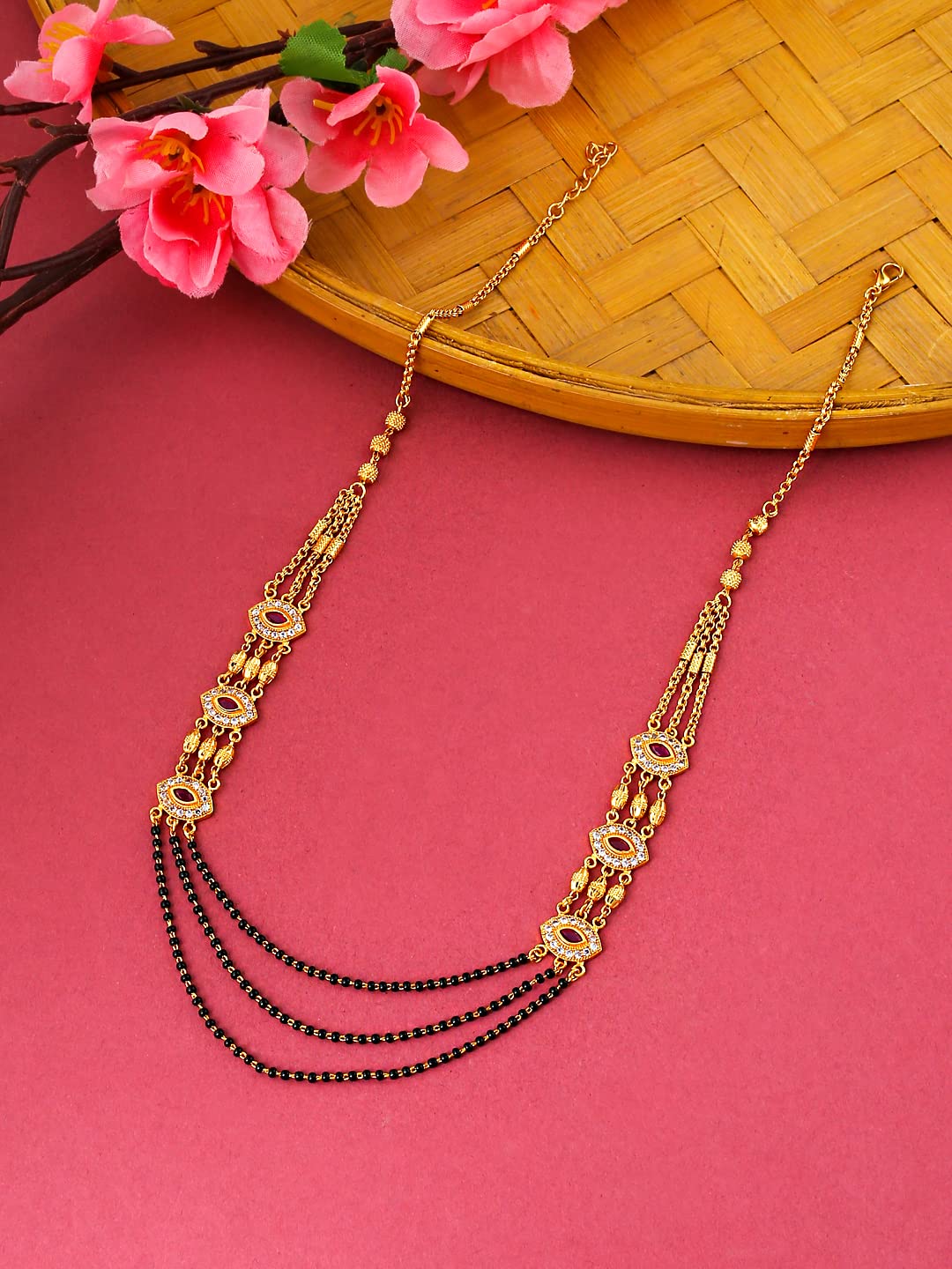 Mangal Sutra with Toned Red Crystal Studded Eye Beads