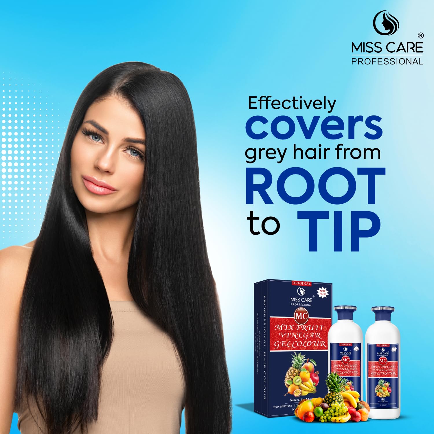 Original MC Mix Fruit Vinegar Gel Colour (Black) - 1000 ml, Hair Dye for Men and Women, Smooth Application