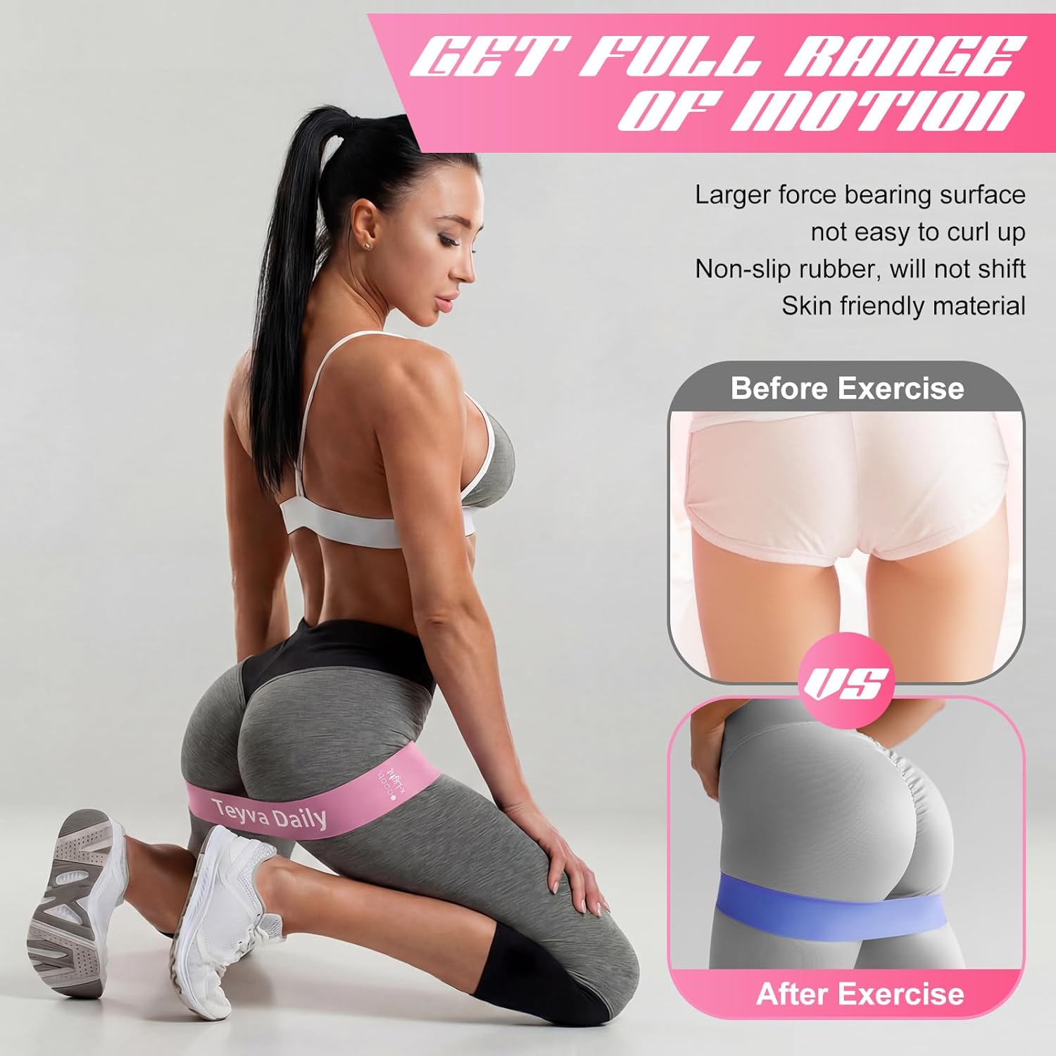 50 Pcs Resistance Loop Exercise Bands for Booty Workout Stretch Exercise Bands 5 Level Each Set with Storage Bag Non Slip for Legs Squat Resistance Loop Women Men Fitness