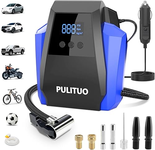PULITUO Compresor de aire portátil para inflador de neumáticos, accesorios de automóvil, bomba de aire de 12 V CC para neumáticos de automóvil con
