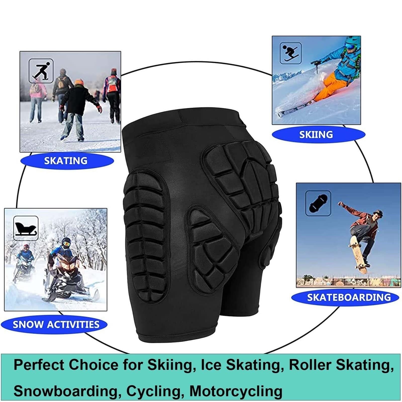 3 Ensemble De Protection 3D Rembourré Hanche EVA Pantalon Court Genouillères Coudières Ensemble for Adultes Hommes Femmes Ski Patinage sur Glace Rouleau Snowboard (Color : Black, Size : S)