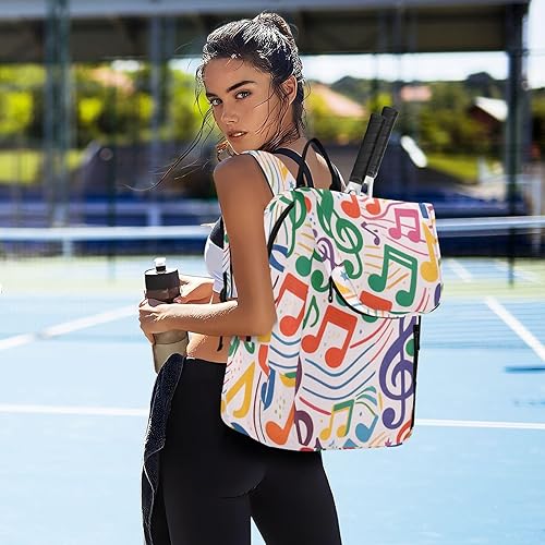 Miniatura 7 de Mochila de pelota de raqueta de tenis, ligera, colorida, símbolos musicales de dibujos animados, 2 raquetas acolchadas, bolsa de cubierta para