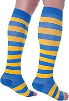 Vista 9 de Doc Miller Calcetines de compresión para mujeres embarazadas – pantorrilla ancha, puntera abierta, manga de rodilla de 15-20 mmHg, medias